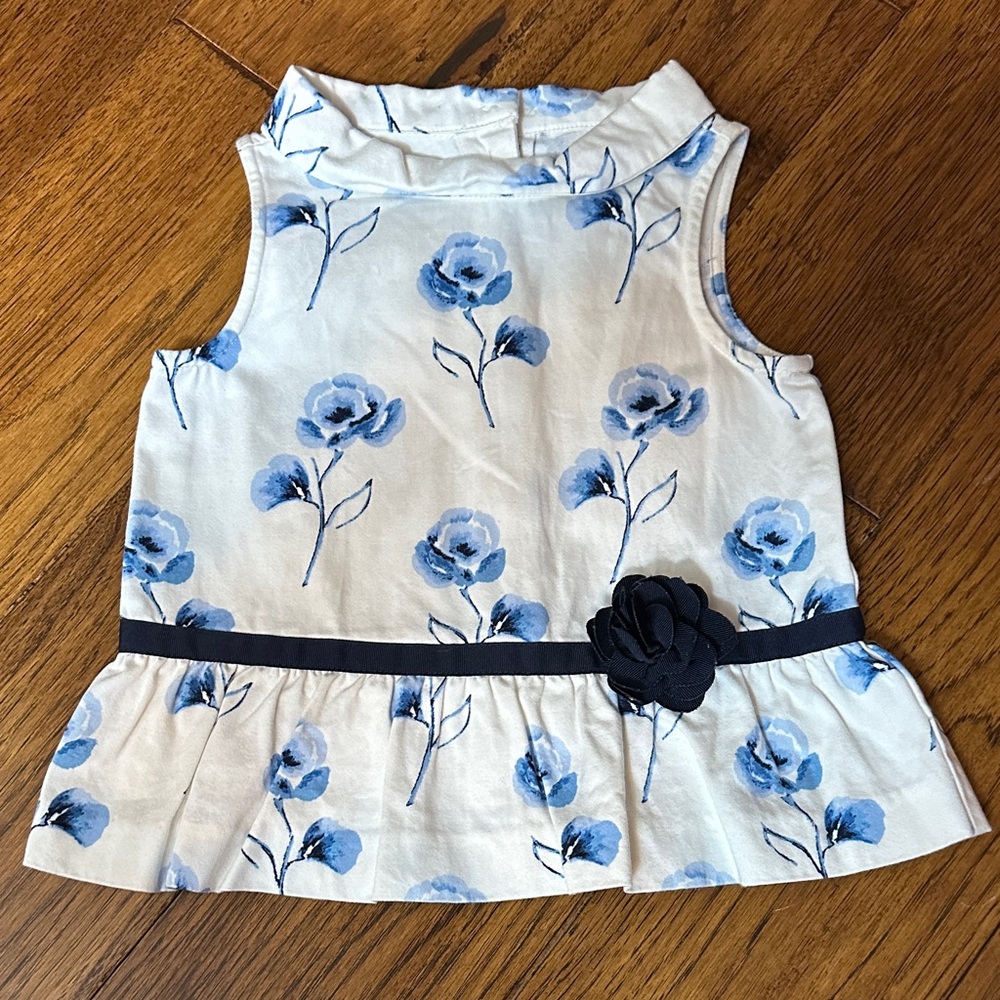 Janie and Jack Blue Floral Sleeveless Blouse